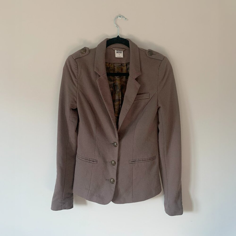 Brown 3-Button Military-Style Blazer Epaulettes Jacket